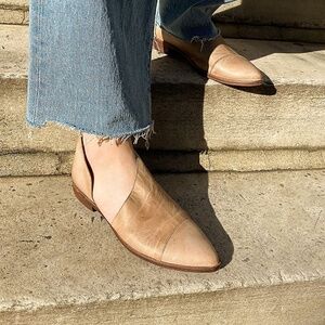 Free People Royale Flat Women's Beige Cut-out Pointed Leather Flats 36.5 US 6.5